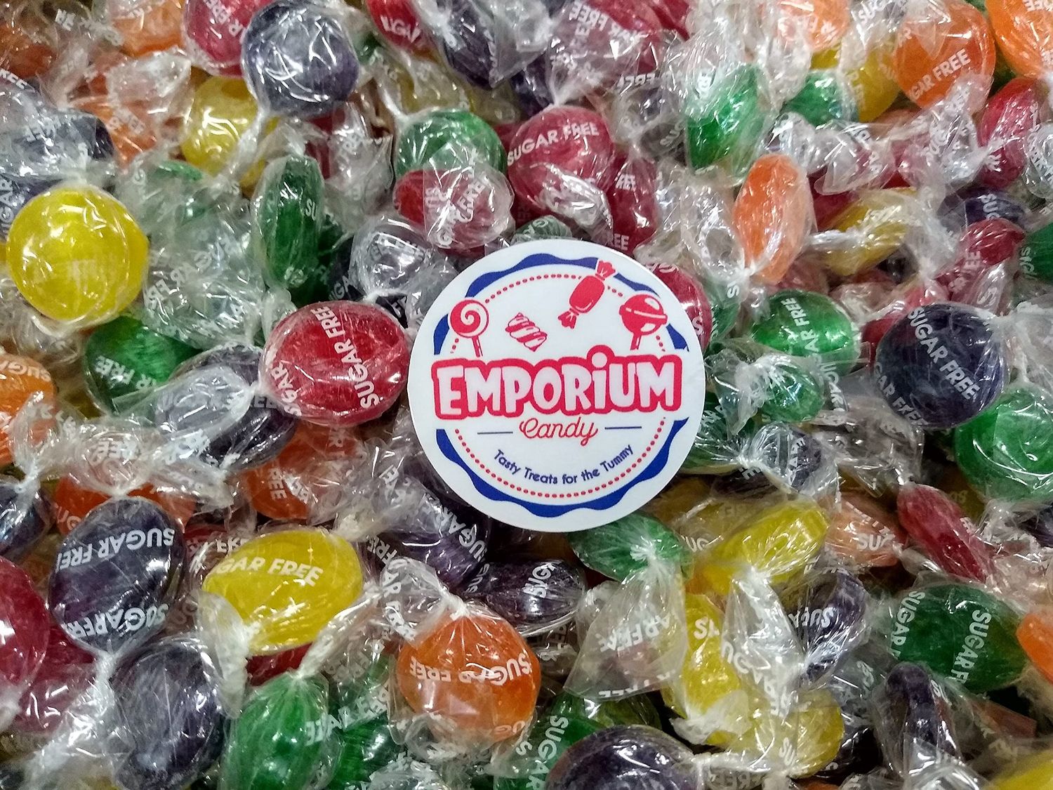 EMPORIUM CANDY TASTY TREATS FOR THE TUMMY Sugar Free Assorted Fruit Hard Candy Buttons - 1 lb of Fresh Delicious Individually Wrapped Candy