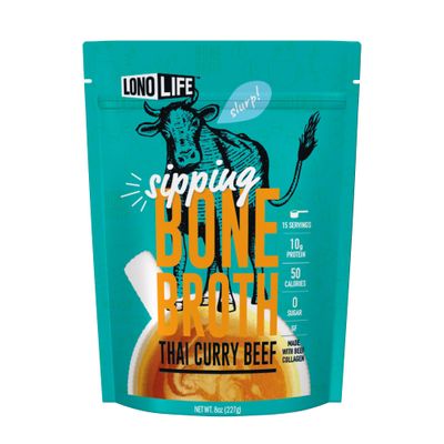 LonoLife Thai Curry Beef Bone Broth Powder Mix | Grass-Fed, 10g Protein | Collagen-Rich, Keto &amp; Paleo Friendly | Natural Ingredients | 8oz Bulk Container (15 Servings)