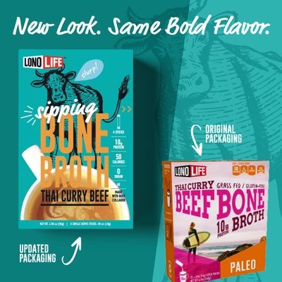 LonoLife Thai Curry Beef Bone Broth Powder Mix | Grass-Fed, 10g Protein | Collagen-Rich, Keto & Paleo Friendly | Natural Ingredients | 8oz Bulk Container (15 Servings)