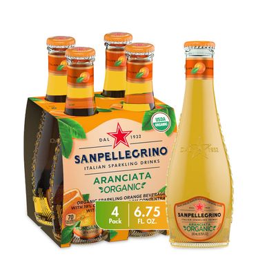 San Pellegrino, Soda Italian Sparkling Aranciata Organic, 6.5 Fl Oz (Pack of 4), Orange