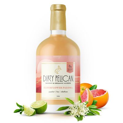 Dirty Pelican Cocktail Mixers - Elderflower Paloma - Skinny &amp; Organic Drink Mixes for Cocktails - Low Calorie Mocktails - Low Sugar - Vegan - Gluten Free - No Preservatives - 750ml (1 Bottle)