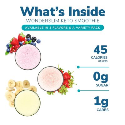 WonderSlim Keto Smoothie with C8 MCT Oil, Variety Pack, Low Carb, No Sugar, Gluten Free (7ct)