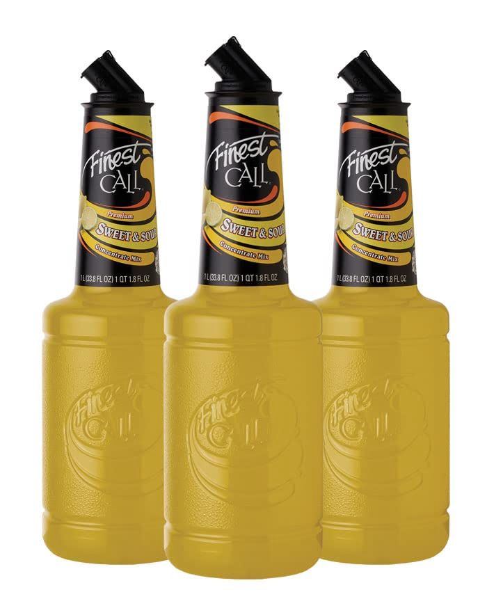 Finest Call Premium Sweet &amp; Sour Concentrate Drink Mix, 1 Liter Bottle (33.8 Fl Oz), Pack of 3