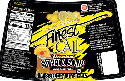 Finest Call Premium Sweet &amp; Sour Concentrate Drink Mix, 1 Liter Bottle (33.8 Fl Oz), Pack of 3