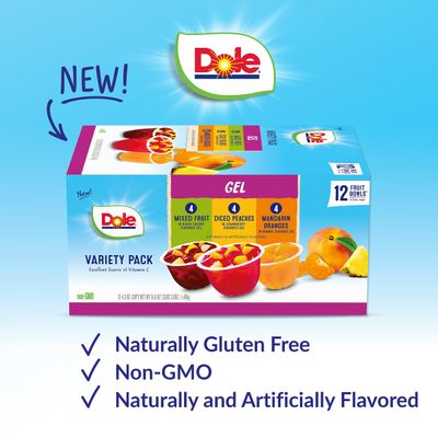 Dole Diced Peaches, Mandarin Oranges, and Mixed Fruit in Gel Variety Pack - Dole Fruit Bowls Snacks - 4.3 oz Fruit Bowls - 12 Pack