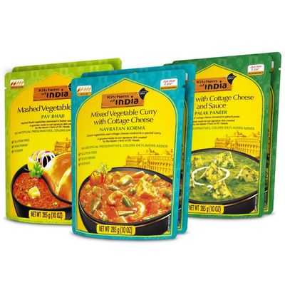 Kitchens Of India RTE Variety Pack 60.31 Ounce (Navratan, Pav, Palak)(Pack of 6)