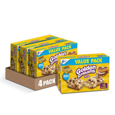 Golden Grahams Breakfast Cereal Treat Bars, S&#39;mores, Snack Bars, 16 ct (Pack of 4)