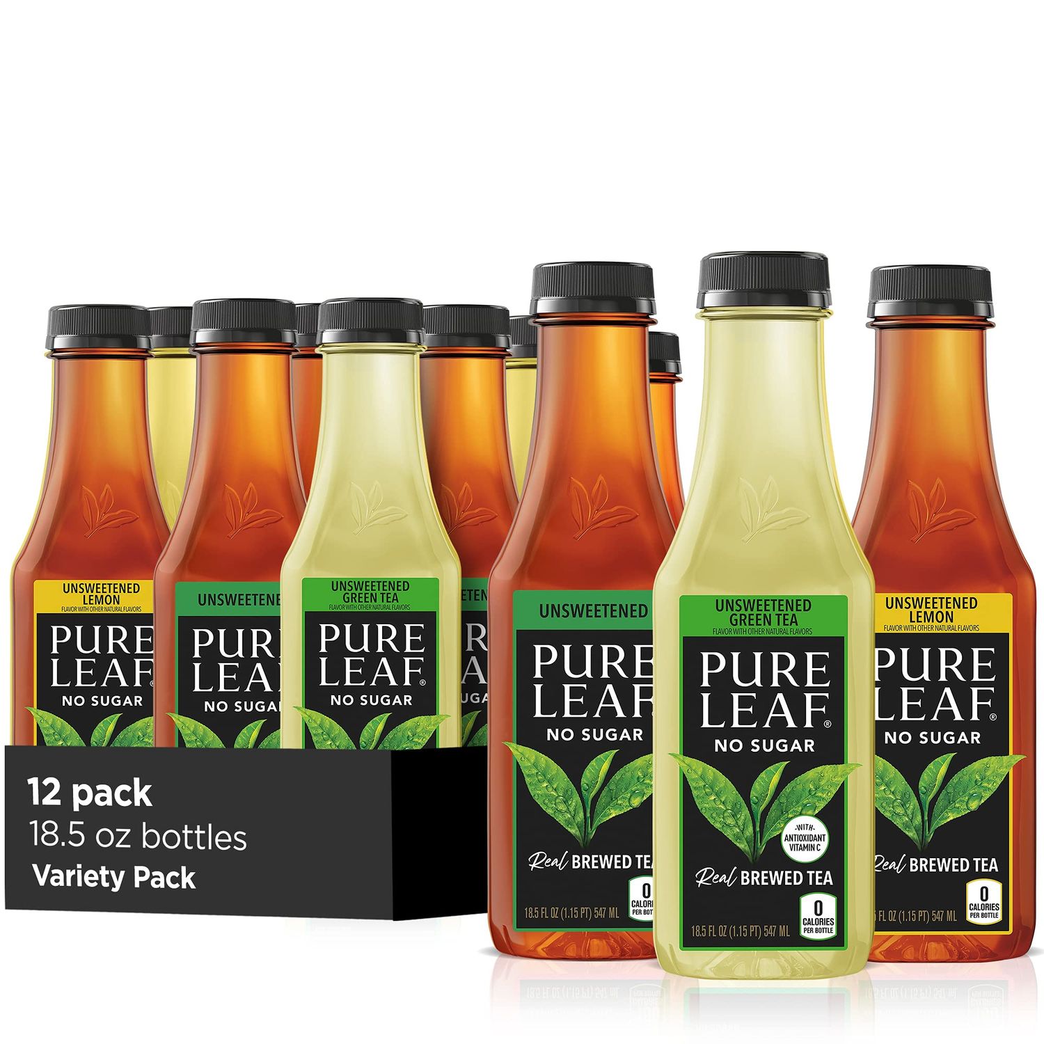 Pure Leaf Iced Tea, 0 Calories Unsweetened Variety Pack, 18.5 Fl Oz (Pack of 12)