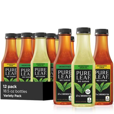 Pure Leaf Iced Tea, 0 Calories Unsweetened Variety Pack, 18.5 Fl Oz (Pack of 12)