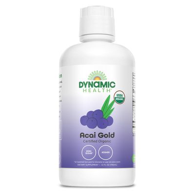 Dynamic Health Acai Gold | Organic Acai 100% Juice | Vegetarian, No Gluten or BPA, Dietary Supplement | 32oz, 32 Serv