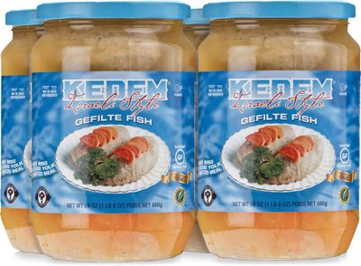 Kedem Gluten Free Israeli Style Gefilte Fish, 24oz (4 Pack) No MSG, No Egg Yolk, No Matzo Meal, Nothing Artificial