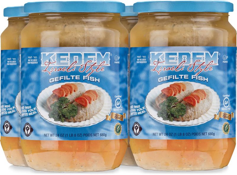 Kedem Gluten Free Israeli Style Gefilte Fish, 24oz (4 Pack) No MSG, No Egg Yolk, No Matzo Meal, Nothing Artificial