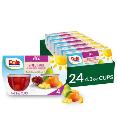 Dole Fruit Bowls Mixed Fruit in Black Cherry Flavored Gel, Back To School, Gluten Free Healthy Snack, 4.3 oz, 24 Total Cups