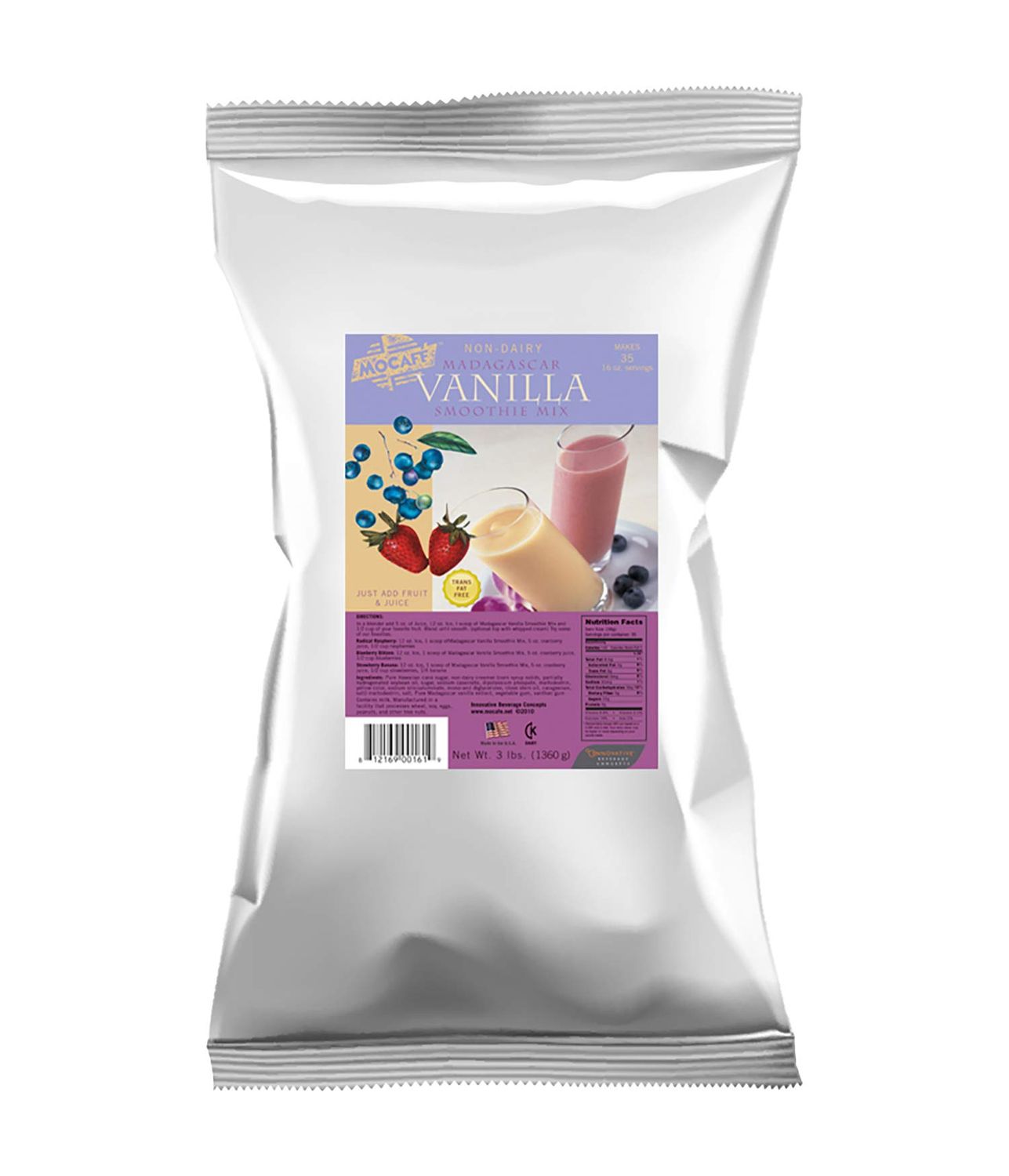 MOCAFE Madagascar Vanilla Non-Dairy Powder for Smoothies and Lattes, 3-Pound Bag Instant Smoothie Mix, Coffee House Style Blended Drink Used in Coffee Shops