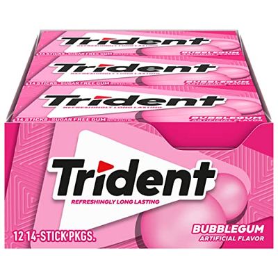 Trident Bubblegum Sugar Free Gum, 12 Packs of 14 Pieces (168 Total Pieces)