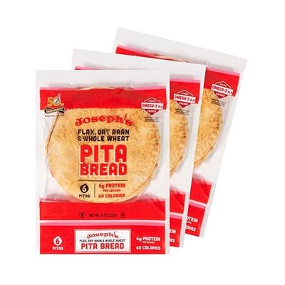 Flax Pita 3 Pack - Joseph&#39;s Pita Bread Value 3-Pack, Flax Oat Bran and Whole Wheat, 7g Carbs per Serving, Fresh Baked (6 per Pack, 18 Pitas Total)