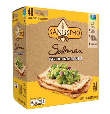 Salmas Oven Baked Corn Crackers, 100% Whole Grain Corn, Gluten Free, Non-GMO, 48 Individually Wrapped Snack Packs