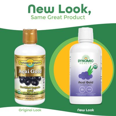 Dynamic Health Acai Gold | Organic Acai 100% Juice | Vegetarian, No Gluten or BPA, Dietary Supplement | 32oz, 32 Serv
