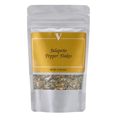 Jalapeno Pepper Flakes (1.3 oz Pouch) made from quality jalapenos. Add them to chili, pizza, pasta, marinades or any spicy recipe.