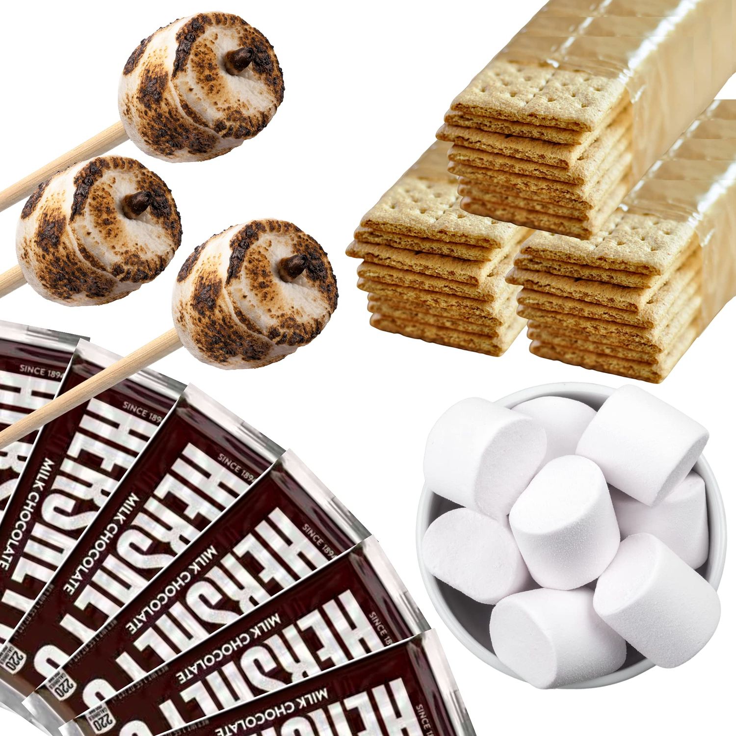112 Piece S&#39;mores Kit - Makes Up To 24 S&#39;mores - Includes 30 Roasting Sticks, Chocolate, Graham Crackers, and Marshmallows - Perfect For Camping, Outdoor Fire Pits, Birthday Parties