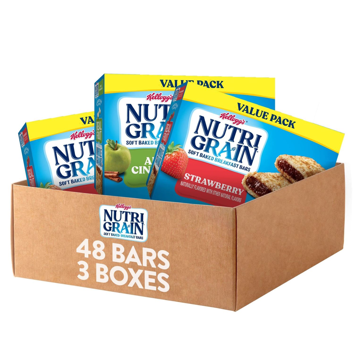 Nutri-Grain Soft Baked Breakfast Bars, Kids Snacks, Whole Grain, Value Pack, Variety Pack (3 Boxes, 48 Bars)