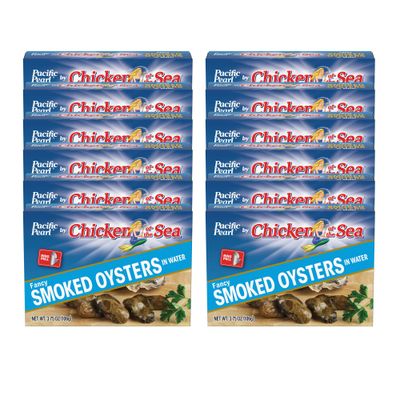 Pacific Pearl Fancy Smoked Oysters in Water 3.75 oz (Pack of 12)