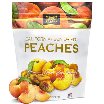 Traina Home Grown California Sun Dried Peaches - Healthy &amp; Non-GMO, Natural Sweet Flavor Fruit No Sugar Added, Perfect Snack In Resealable Pouch (20 Oz)