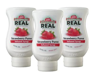 Strawberry Rel Infused Exotics, Strawberry Puree Infused Syrup, 16.9 FL OZ Squeezable Bottle (Pack of 3)