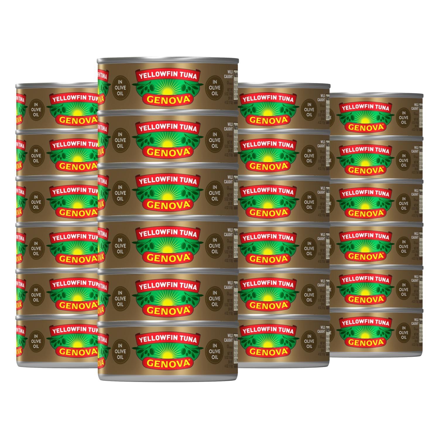 Genova Premium Yellowfin Tuna in Olive Oil, 5 Ounce Cans (Pack of 24), Wild Caught Canned Tuna, Solid Light