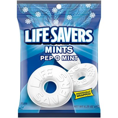 LIFE SAVERS Pep-O-Mint Breath Mints Hard Candy Bulk Pack, 6.25 oz Bags (Pack of 12)