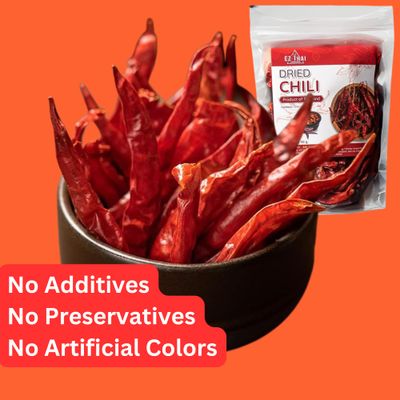 Thai Dried Red Chili Peppers 1.76 oz (50grams) - Hot Seasoning Spices for Thai Cuisine, Curry Paste, Chillies Oil, Tom Yum Kung (1 Pack)