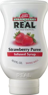 Strawberry Rel Infused Exotics, Strawberry Puree Infused Syrup, 16.9 FL OZ Squeezable Bottle (Pack of 3)