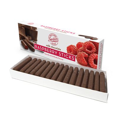 Sweet Candy Company Milk Chocolate Raspberry Sticks - Gourmet Chocolate Covered Sticks, Chocolate Fruit Flavored Sticks, Gift Idea for Holidays, Gluten Free, Kosher - 10.5 oz Box