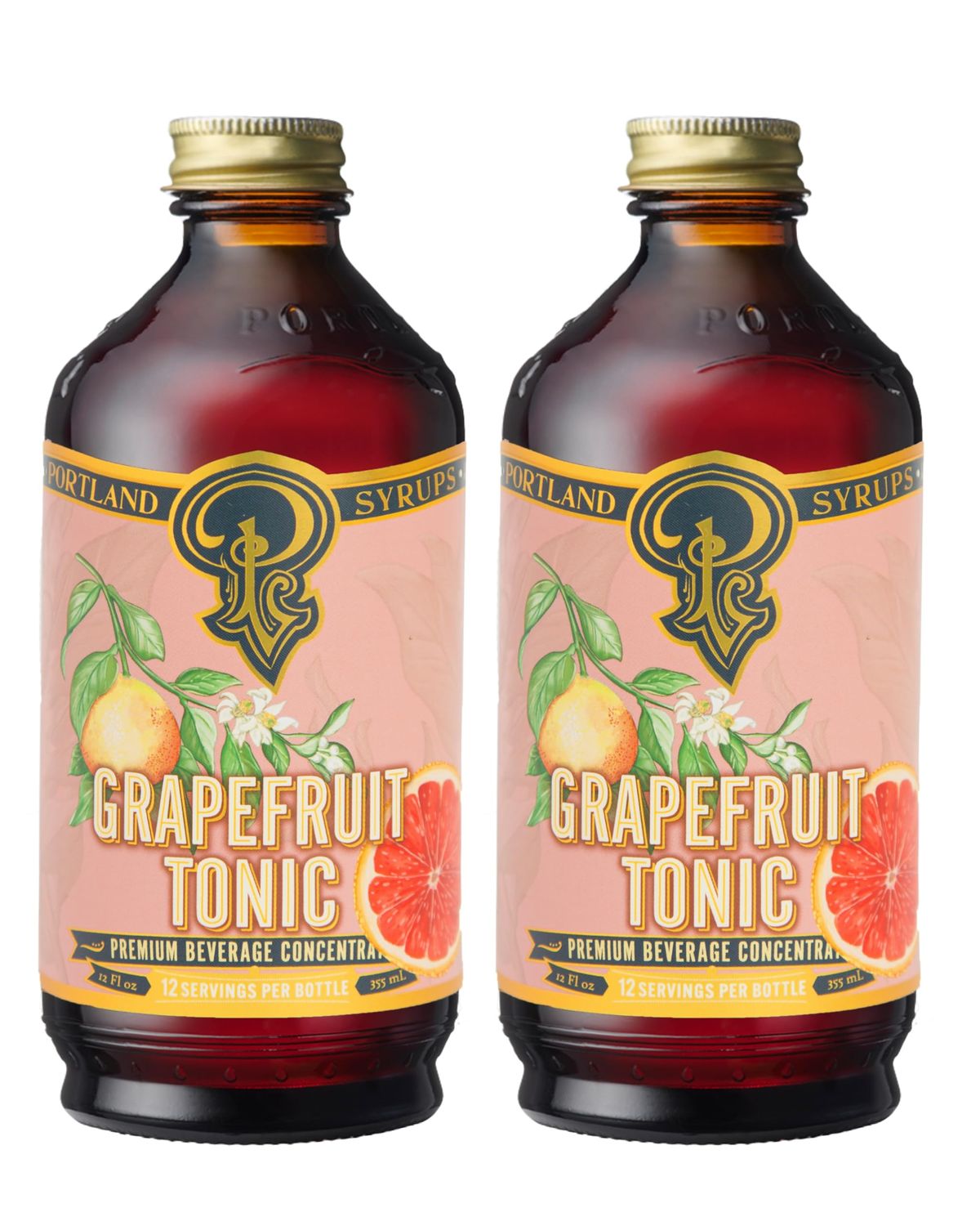 Portland Syrups Grapefruit Tonic Syrup - Craft Delicious Cocktails, Mocktails, Tea, Soda, Coffee Drinks, and More - 12 oz with 24 Servings (Pack of 2)