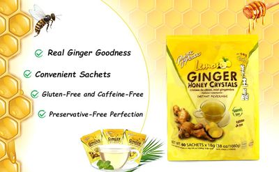 Prince of Peace Instant Ginger Honey Crystals with Lemon, 60 Sachets - Instant Hot or Cold Beverage - Easy to Brew - Drink Like a Tea - Caffeine and Gluten Free - Real Ginger