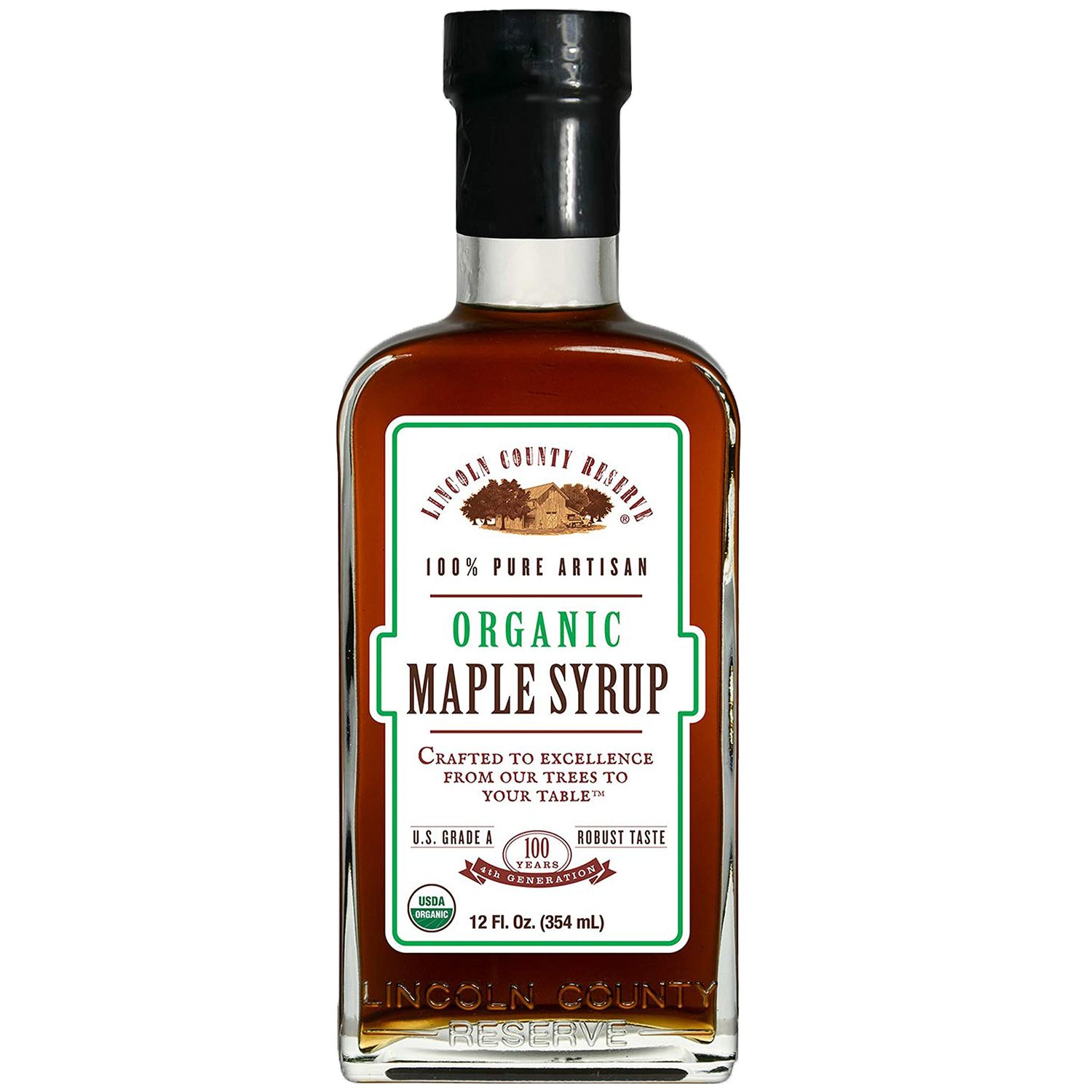 Lincoln County Reserve Organic 100% Pure Maple Syrup - Artisan Premium Grade Organic Maple Extract - Made 100% Pure with a Robust and Bold Taste - Product of USA,12 oz Glass Bottle