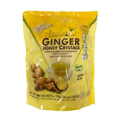 Prince of Peace Instant Ginger Honey Crystals with Lemon, 60 Sachets - Instant Hot or Cold Beverage - Easy to Brew - Drink Like a Tea - Caffeine and Gluten Free - Real Ginger