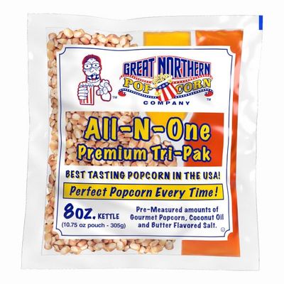 All-in-One Premium Tri-Pack Popcorn - 10.75-Ounce Movie Theater Popcorn for Commercial 8-Ounce Kettle Poppers - 12/Case by Great Northern Popcorn