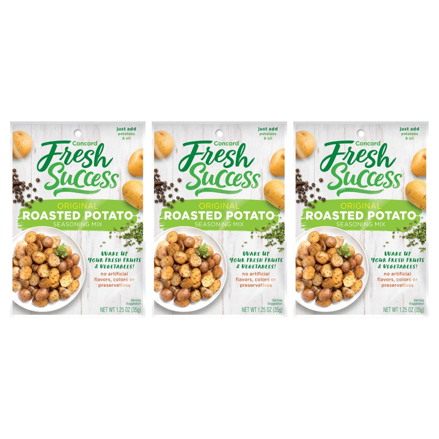 Concord Foods Original Roasted Potato Seasoning Mix: Elevate Your Potatoes with Spices, Garlic, and Herbs - Simply Mix, Bake, and Serve for Flavorful Potatoes (1.25 Oz Pack of 3)