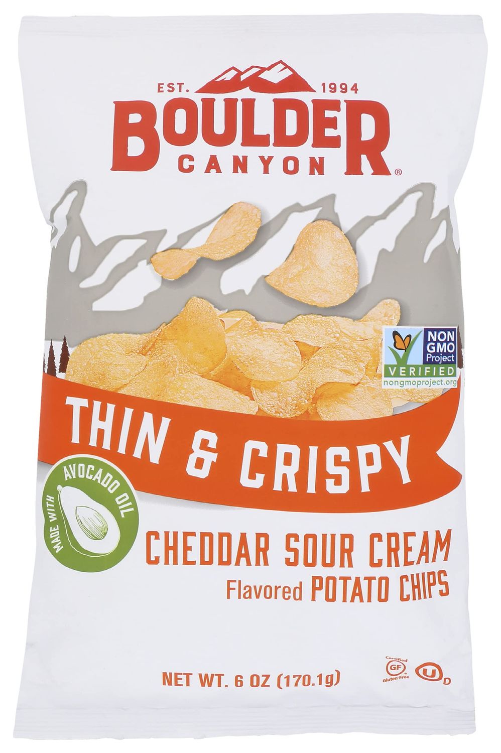 Boulder Canyon Thin &amp; Crispy Cheddar Sour Cream Potato Chips, 6 OZ (Pack of 12)