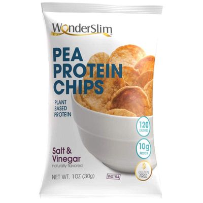 WonderSlim Pea Protein Snack Chips, Salt &amp; Vinegar, 120 Calories, 10g Protein, Gluten Free (12ct)