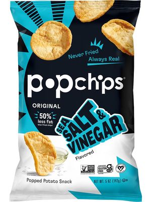 Popchips Potato Chips, Sea Salt &amp; Vinegar, 4ct 5.0oz Share Bags, Low-Calorie, Gluten Free, Salty Snacks for Adults and Children, Non-GMO, Vegan &amp; Kosher Friendly, 130 Calories Per Serving