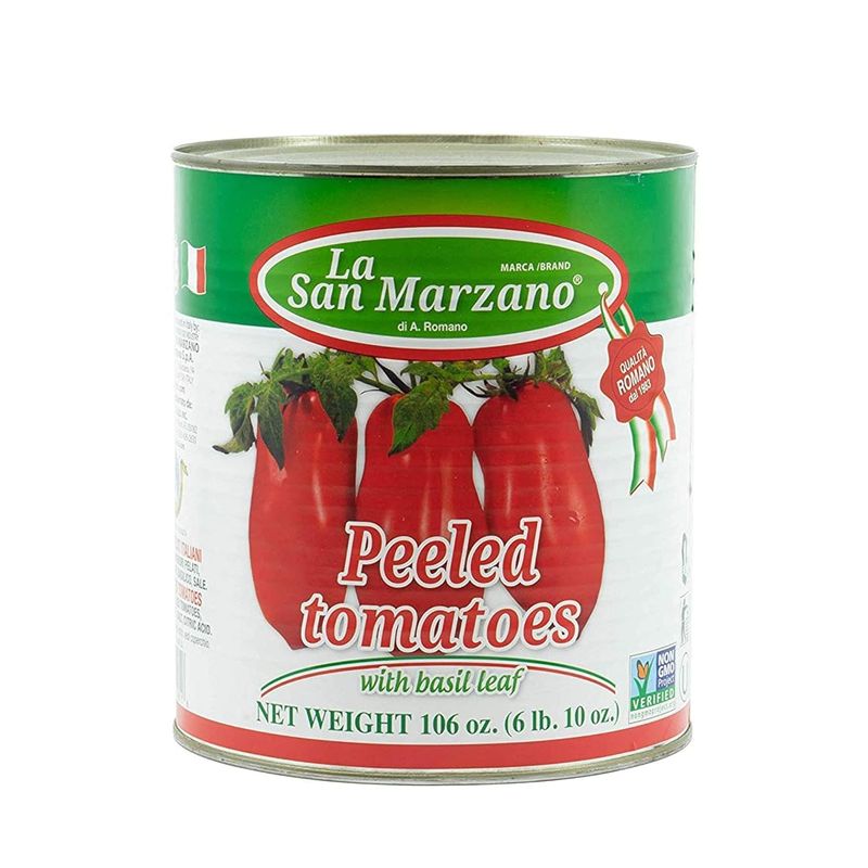 Large Can, La San Marzano Peeled Plum Tomatoes in Puree with Basil Leaf, 106 oz (#10 Can), Premium Quality, 100% Product of Italy, Authentic Italian Flavor