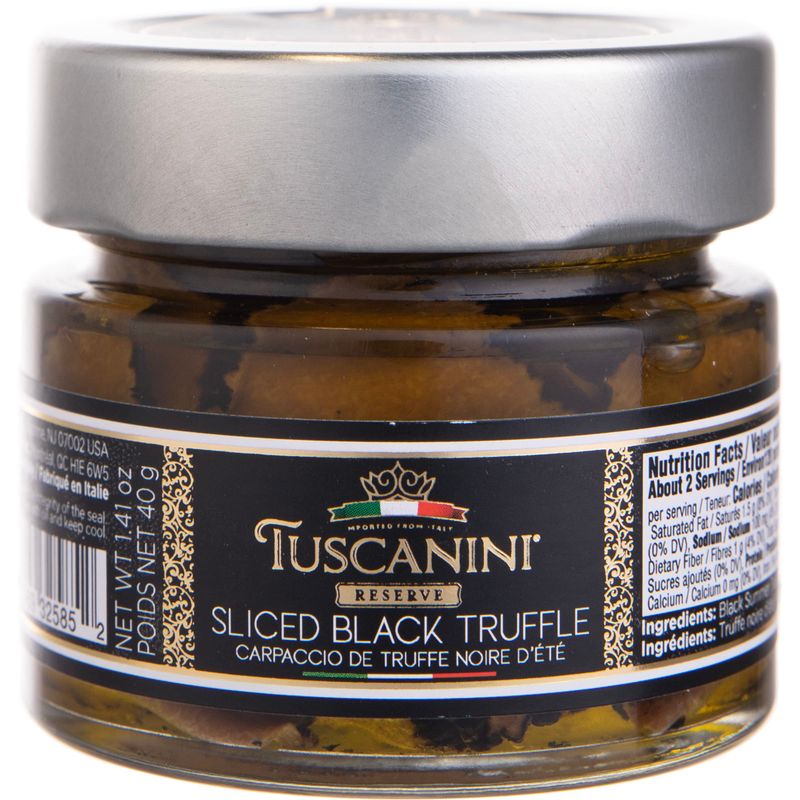 Tuscanini Reserve Italian Sliced Black Truffle in Extra Virgin Olive OIl, 1.41oz | Thin Truffle Mushroom Slices | Authentic Italian Truffle Carpaccio | Product of Italy