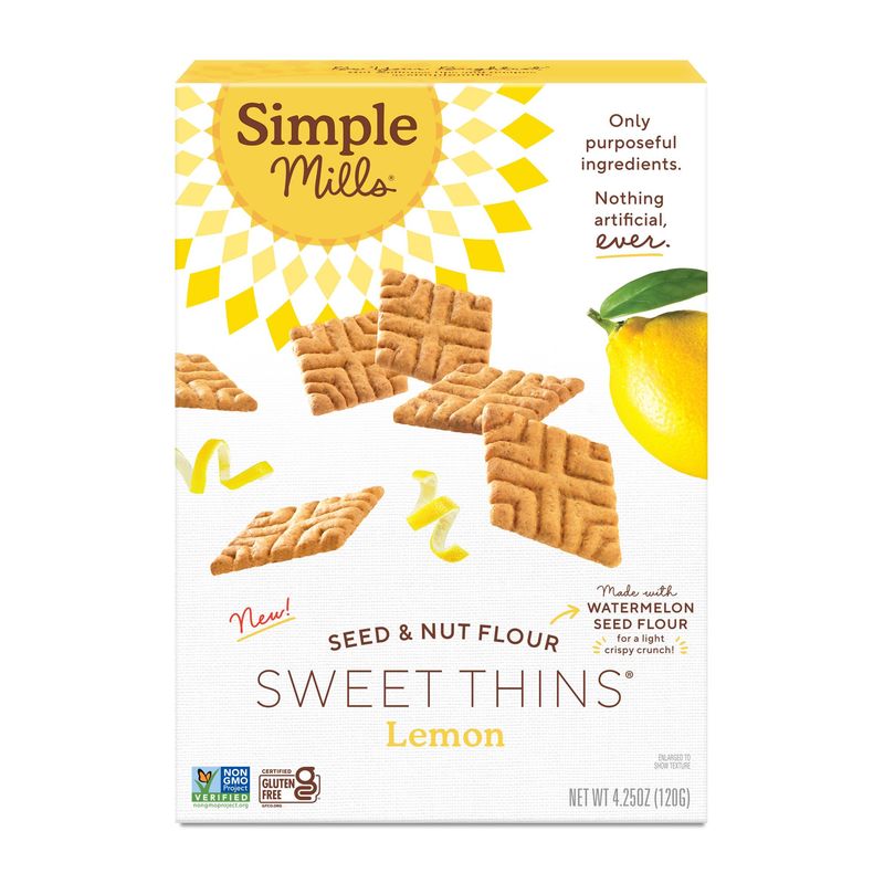 Simple Mills Lemon Seed &amp; Nut Flour Sweet Thins, Paleo Friendly &amp; Delicious Sweet Thin Cookies, Good for Snacks, Nutrient Dense, 4.25 oz (Pack of 1)