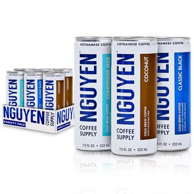 Nguyen Coffee Supply - Variety Pack: Vietnamese Cold Brew Coffee (Condensed Milk, Coconut, Classic Black), 100% Robusta, 7.5 fl oz cans [6 Pack]