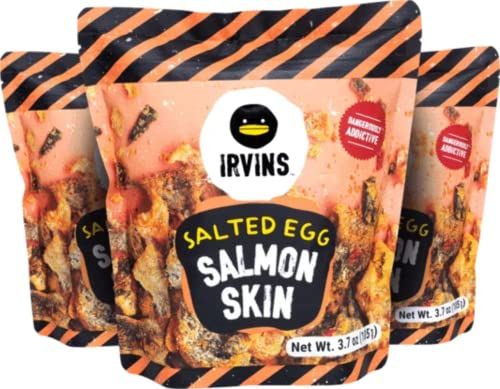 IRVINS Salted Egg Salmon Skin Chips Crisps | Premium Hand Cooked | Halal | High Protein | Keto-Friendly | 3.7 oz (Pack of 6)