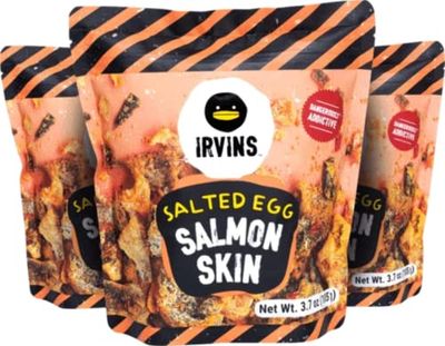 IRVINS Salted Egg Salmon Skin Chips Crisps | Premium Hand Cooked | Halal | High Protein | Keto-Friendly | 3.7 oz (Pack of 6)