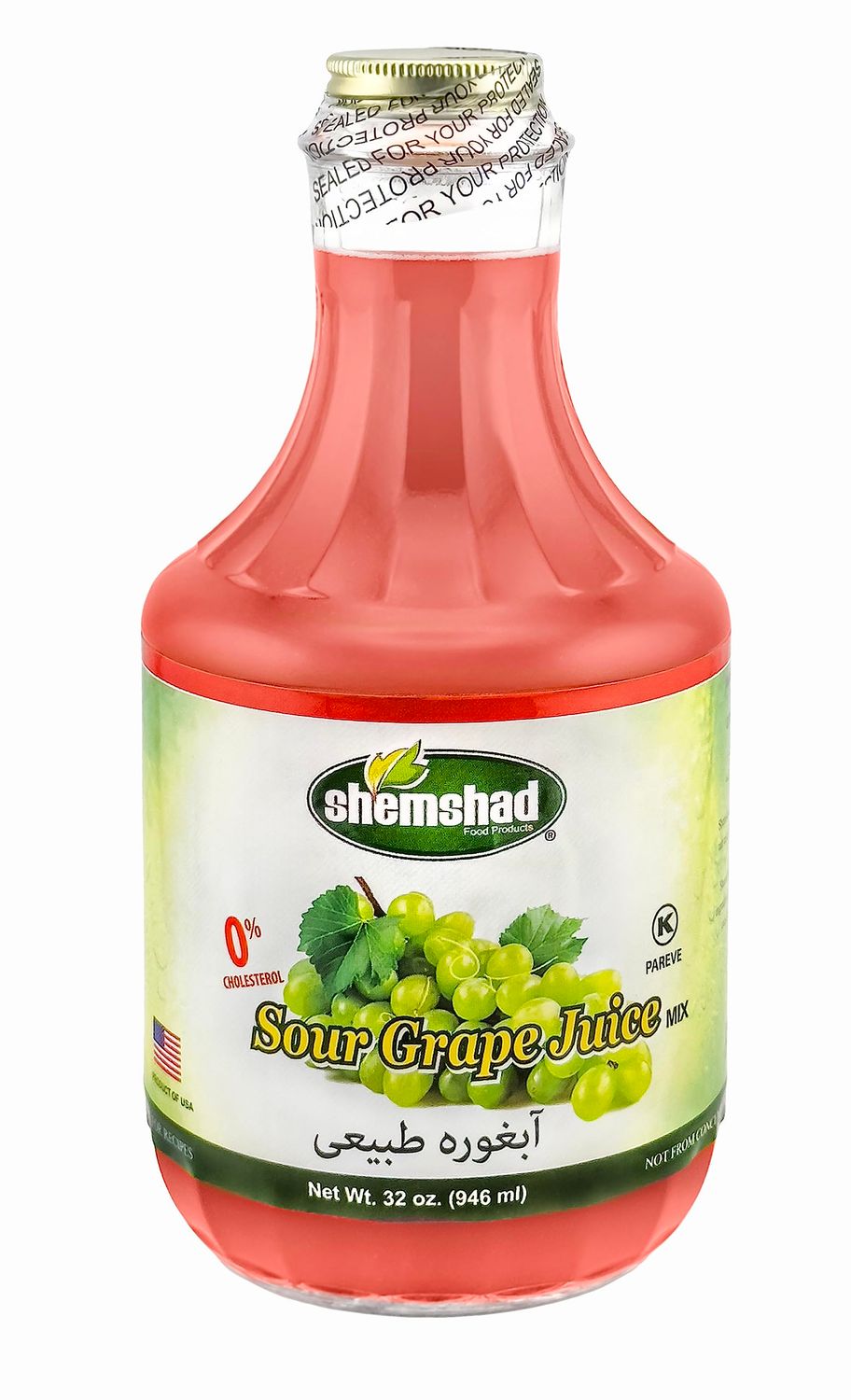 Shemshad Sour Grape Juice 32 FL OZ Persian Verjus (Abghooreh) Not from Concentrate Kosher Made in USA - Natural