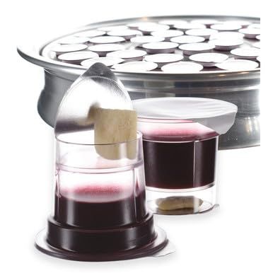 Cups Pre-filled Communion Cups - Tray &amp; Seatback Pew Compatible Prefilled Communion Cups and Wafer - Concord Grape Juice and Bread - Box of 200 - EASY Open Fresh Communion Made in the USA